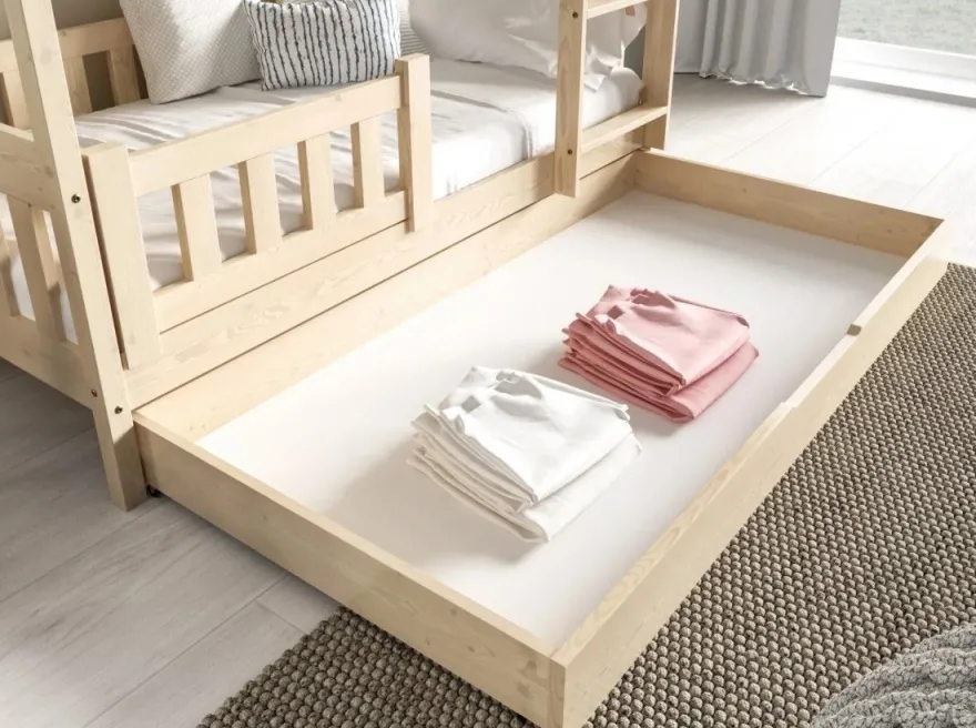 Etagenbett ZUZIA 160x80 cm Hausbett Kinderbett Massivholz Weiß mit Matratzen