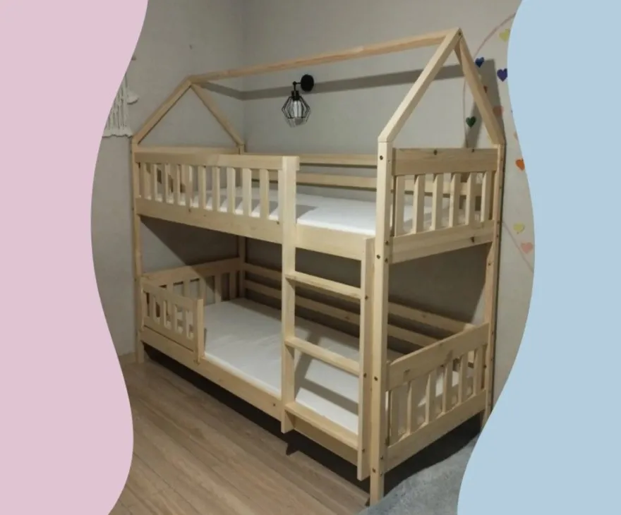 Etagenbett ZUZIA 160x80 cm Hausbett Kinderbett Massivholz Weiß mit Matratzen