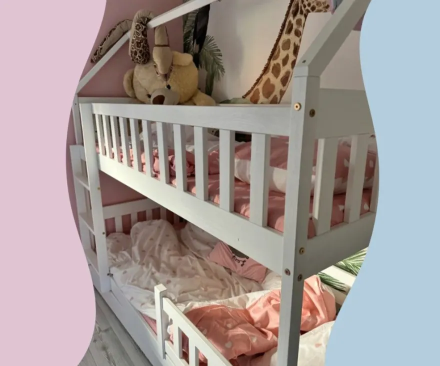 Etagenbett ZUZIA 160x80 cm Hausbett Kinderbett Massivholz Weiß mit Matratzen