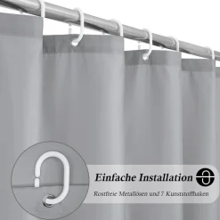 EurCross Duschvorhang Grau 100x180 cm - Wasserdicht, Anti-Schimmel, Schnell