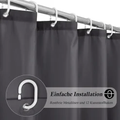 EurCross Duschvorhang 180x180 Dunkelgrau Wasserdicht Textil Polyester Stoff