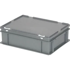 4 Eurobehälter/ Deckelboxen mit Deckel, 11 Liter, LxBxH 400x300x130 mm, grau, PP