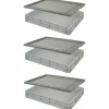 3 Eurobehälter mit Stülpdeckel, LxBxH 800 x 600 x 120 mm, 48 Liter, Griffleisten