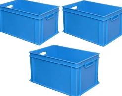 3 Eurobehälter / Stapelkiste, LxBxH 600 x 400 x 320 mm, blau, Inhalt 63 Liter