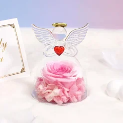 Ewige Rose Engel Figur Geschenk für Mama Oma Weiß + rosa