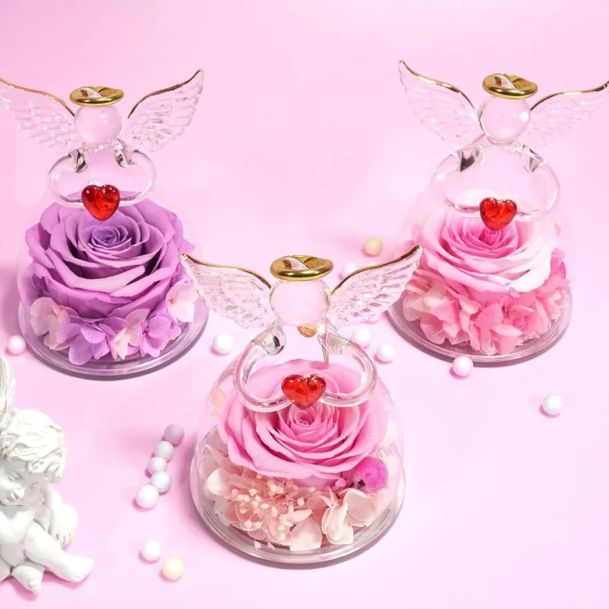 Ewige Rose Engel Figur Geschenk für Mama Oma Weiß + rosa