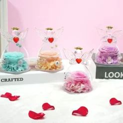 Ewige Rose Engel Figur Geschenk für Mama Oma Weiß + rosa