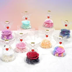 Ewige Rose Engel Figur Geschenk für Mama Oma Weiß + rosa