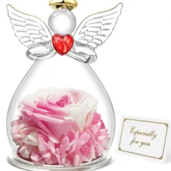 Ewige Rose Engel Figur Geschenk für Mama Oma Weiß + rosa