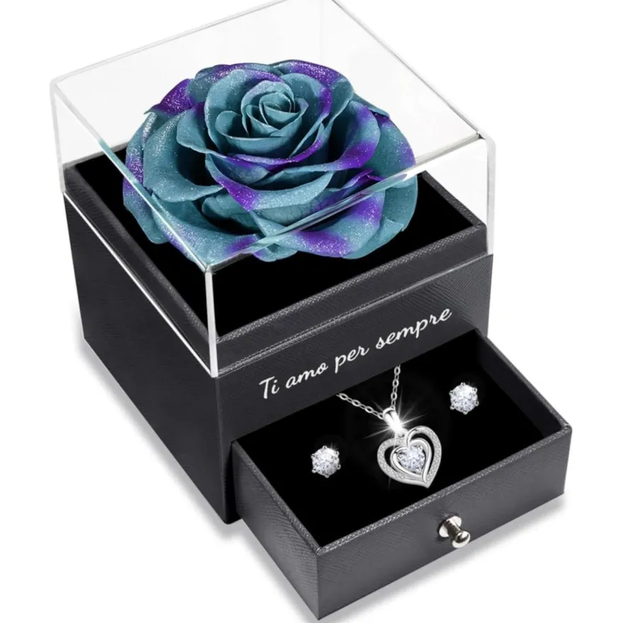 Ewige Rote Rose mit Herz Halskette Geschenk für Frauen - Muttertag Weihnachten