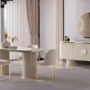 Exklusive Essgruppe Creme mit Sideboard Spiegel und 4 Stühlen
