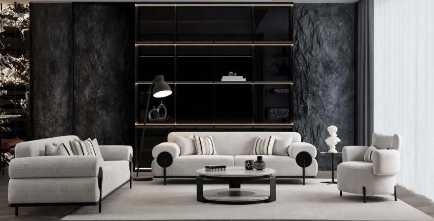 Exklusives Sofa Set Modern 2 Sofas Sessel & Tisch Creme Komfort Neu