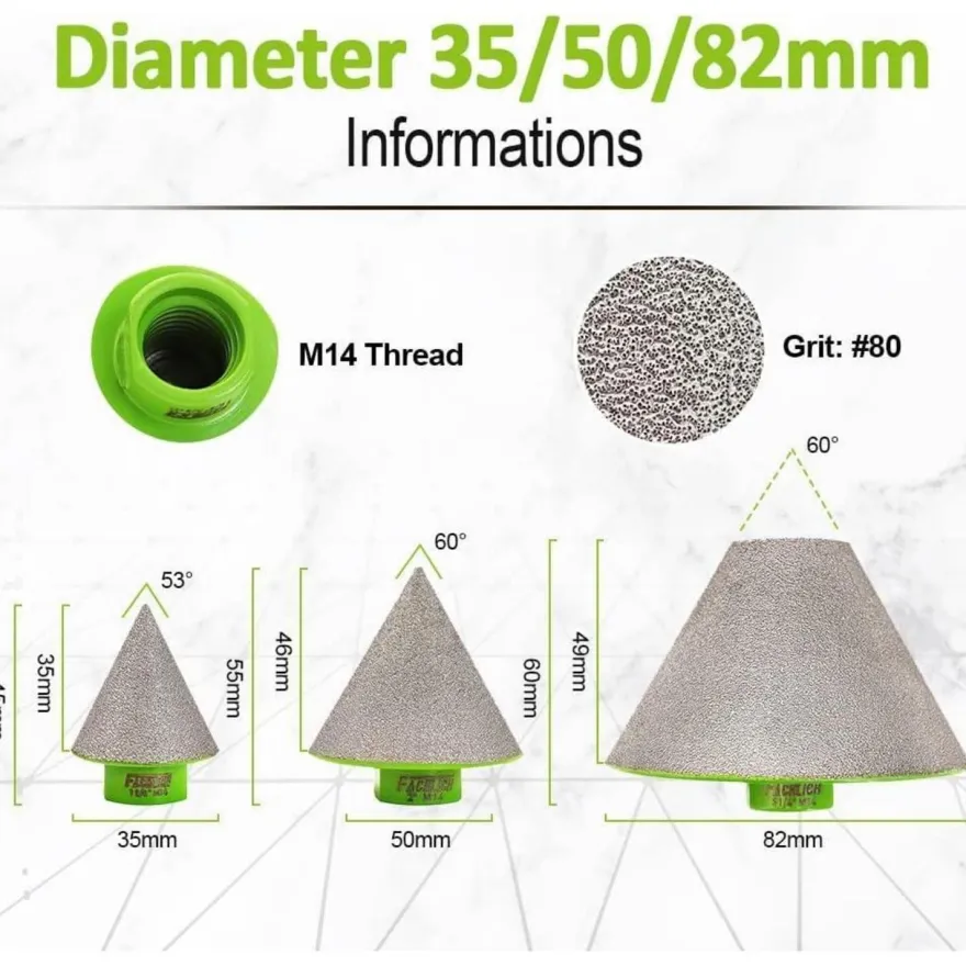 Fachlich Diamant Fingerfräser 35MM mit M14 Gewinde zum Anfasen von Löchern und