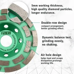 Fachlich 115mm Diamant Schleiftopf Doppelreihe für Beton, Mauerwerk, Granit