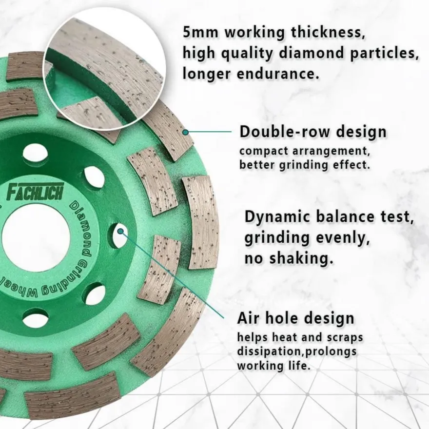 Fachlich 115mm Diamant Schleiftopf Doppelreihe für Beton, Mauerwerk, Granit