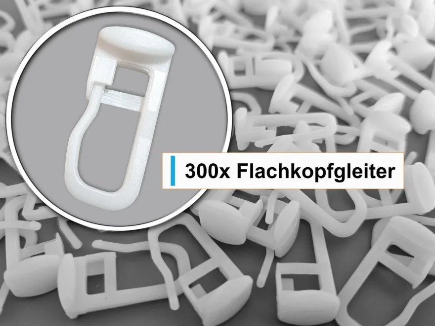 Faltengleiter/ Gardinenhaken mit Flachkopf 11x9mm, Kunststoff, weiß