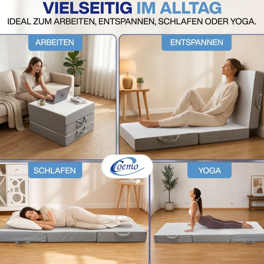 Faltmatratze/ Klappmatratze 3-teilig - platzsparend Gästematratze Visco-Auflage