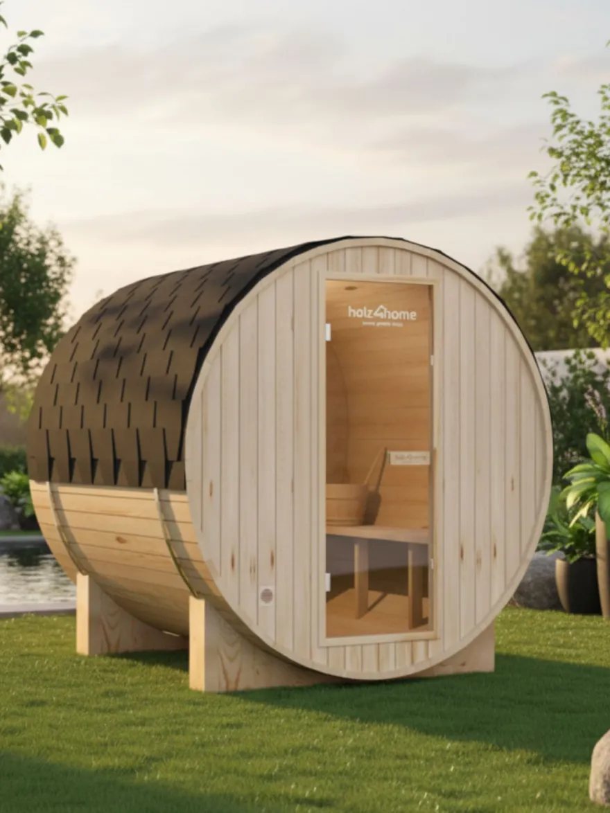 Fasssauna L Pini wood Outdoor Sauna inkl. Ofen (mit Montage)