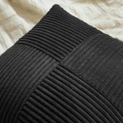 FDTERN 2er Set Kissenbezüge 30x50cm Schwarz Kordsamt Weich Moderne Dekorative