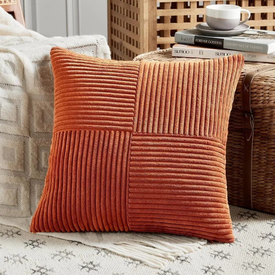 FDTERN 2er Set Kord Kissenbezüge 40x40CM Karamell, Weich & Modern für Sofa
