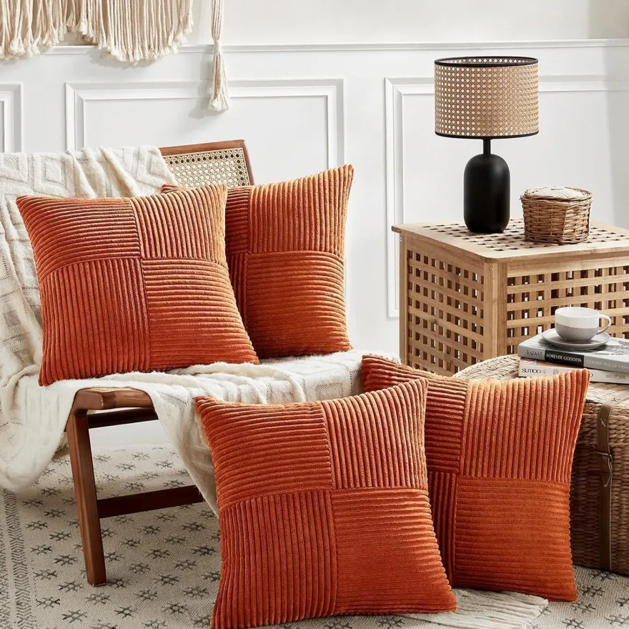 FDTERN 2er Set Kord Kissenbezüge 40x40CM Karamell, Weich & Modern für Sofa