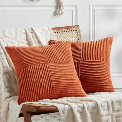 FDTERN 2er Set Kord Kissenbezüge 40x40CM Karamell, Weich & Modern für Sofa