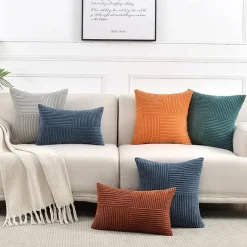 FDTERN 2er Set Kordsamt Kissenbezüge 30x50cm Orange - Weich, Modern, Boho