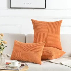 FDTERN 2er Set Kordsamt Kissenbezüge 30x50cm Orange - Weich, Modern, Boho