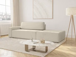 FEDVE Lummo Si Ecksofa mit Schlafcouch, Stauraum und abnehmbarem Pouf