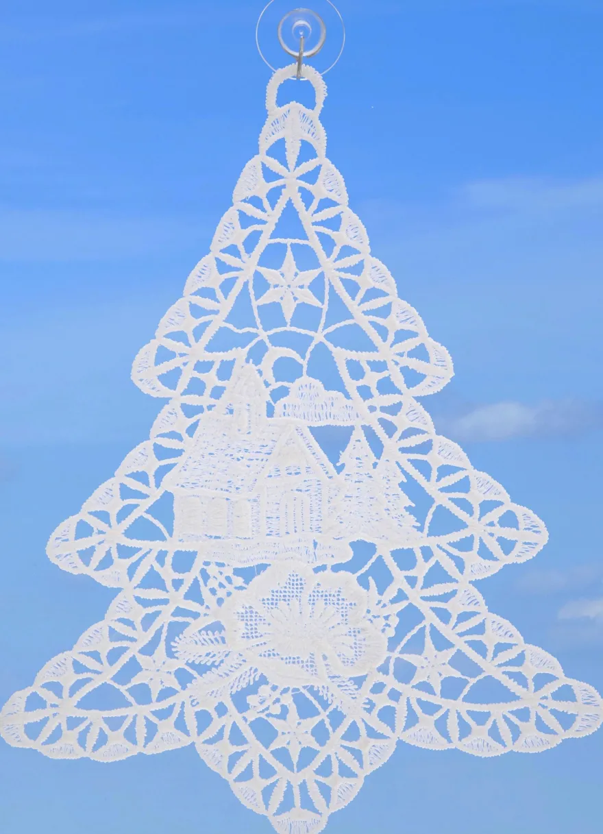 Fensterbild Weihnachten Plauener Spitze Fensterdekoration mit Saugnapf Tannenbaum 22