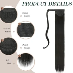 Feshfen Pferdeschwanz Haarteil Synthetik Haarverlängerung Schwarz Zopf, 70 cm