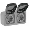 Feuchtraum Doppel-Steckdose, IP44 250V / 16A, grau, Doppelsteckdose