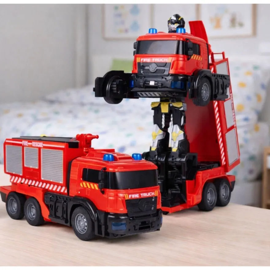 Feuerwehr-Roboterauto 2-in-1 ferngesteuert mit Licht, Sound und Wasser