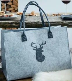 Filztasche Hirsch Hirschgeweih Hellgrau Dunkelgrau Tasche Aufbewahrungskorb 45cm
