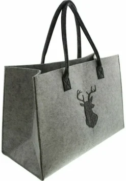 Filztasche Hirsch Hirschgeweih Hellgrau Dunkelgrau Tasche Aufbewahrungskorb 45cm
