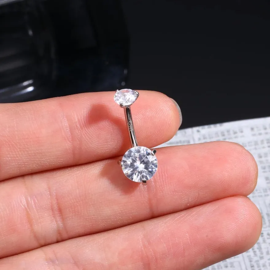 Finrezio 925 Sterling Silber Bauchnabelringe mit Österreich Kristallen, 14G