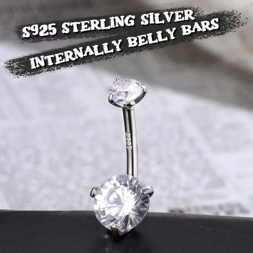Finrezio 925 Sterling Silber Bauchnabelringe mit Österreich Kristallen, 14G