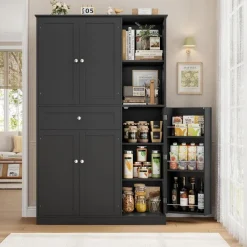 FirFurd Küchenschrank mit Gewürzregal, 5 Türen, 1 Schublade, Hochschrank für