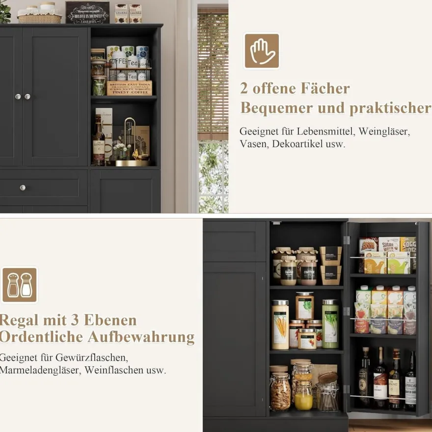 FirFurd Küchenschrank mit Gewürzregal, 5 Türen, 1 Schublade, Hochschrank für