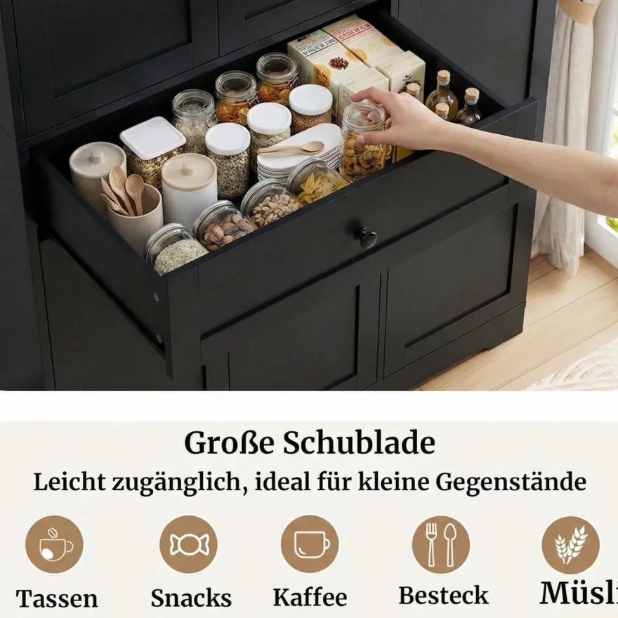 FirFurd Küchenschrank mit Gewürzregal, 5 Türen, 1 Schublade, Hochschrank für