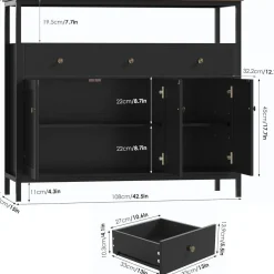 FirFurd Sideboard mit 3 Schubladen und 3 Türen, Küchenkommode, Buffetschrank