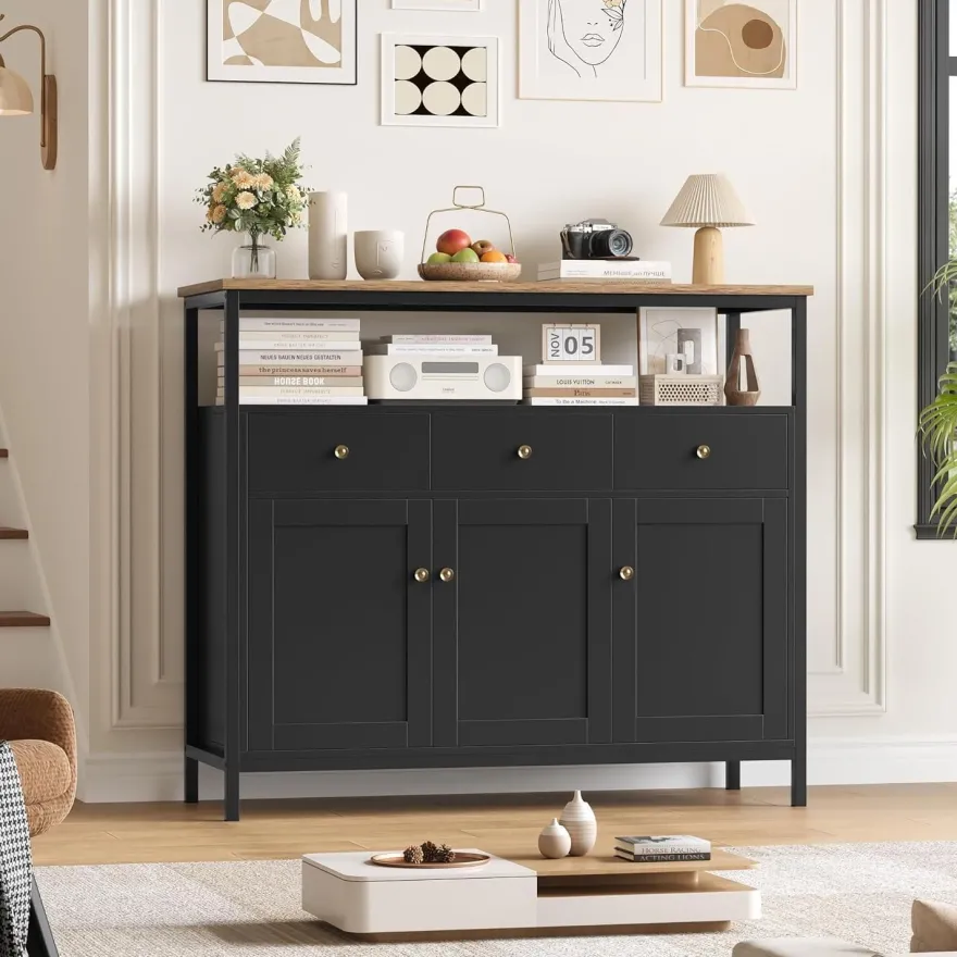 FirFurd Sideboard mit 3 Schubladen und 3 Türen, Küchenkommode, Buffetschrank