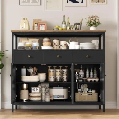 FirFurd Sideboard mit 3 Schubladen und 3 Türen, Küchenkommode, Buffetschrank