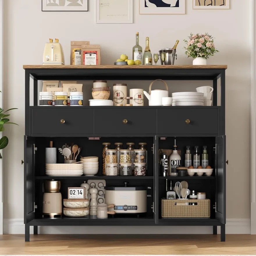 FirFurd Sideboard mit 3 Schubladen und 3 Türen, Küchenkommode, Buffetschrank