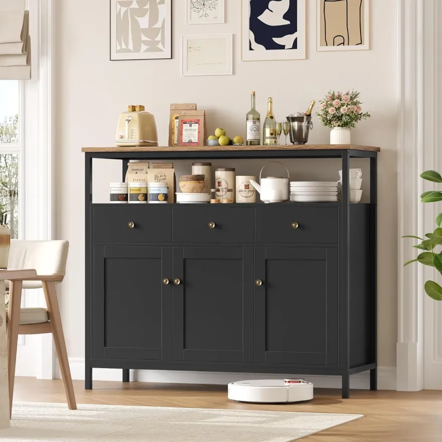 FirFurd Sideboard mit 3 Schubladen und 3 Türen, Küchenkommode, Buffetschrank