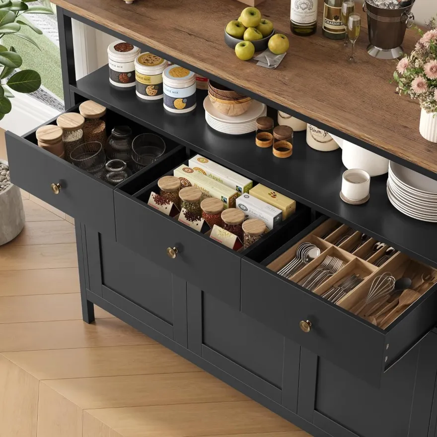 FirFurd Sideboard mit 3 Schubladen und 3 Türen, Küchenkommode, Buffetschrank