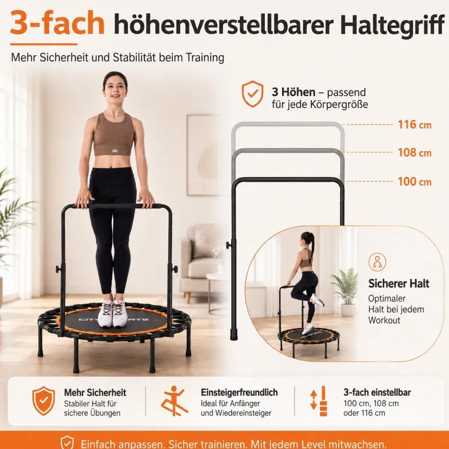 Fitness Trampolin Ø101CM , it Haltegriff für Erwachsene, faltbares Mini Trampolin