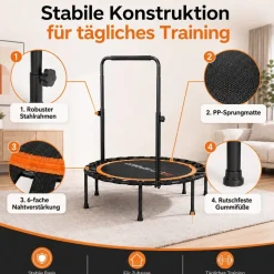 Fitness Trampolin Ø101CM , it Haltegriff für Erwachsene, faltbares Mini Trampolin