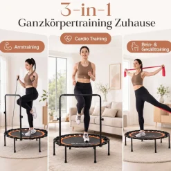 Fitness Trampolin Ø101CM , it Haltegriff für Erwachsene, faltbares Mini Trampolin