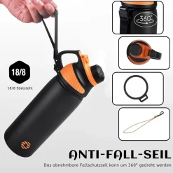 Fjbottle Edelstahl Trinkflasche Sport 400ml mit magnetischem Deckel, BPA-frei